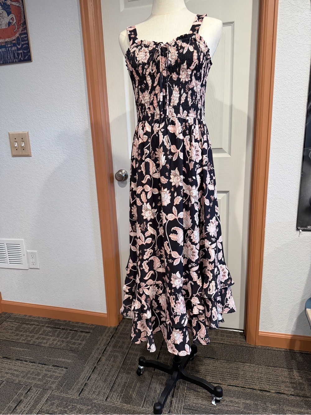 Grace Karin Black Maxi Dress with Blush Floral Print